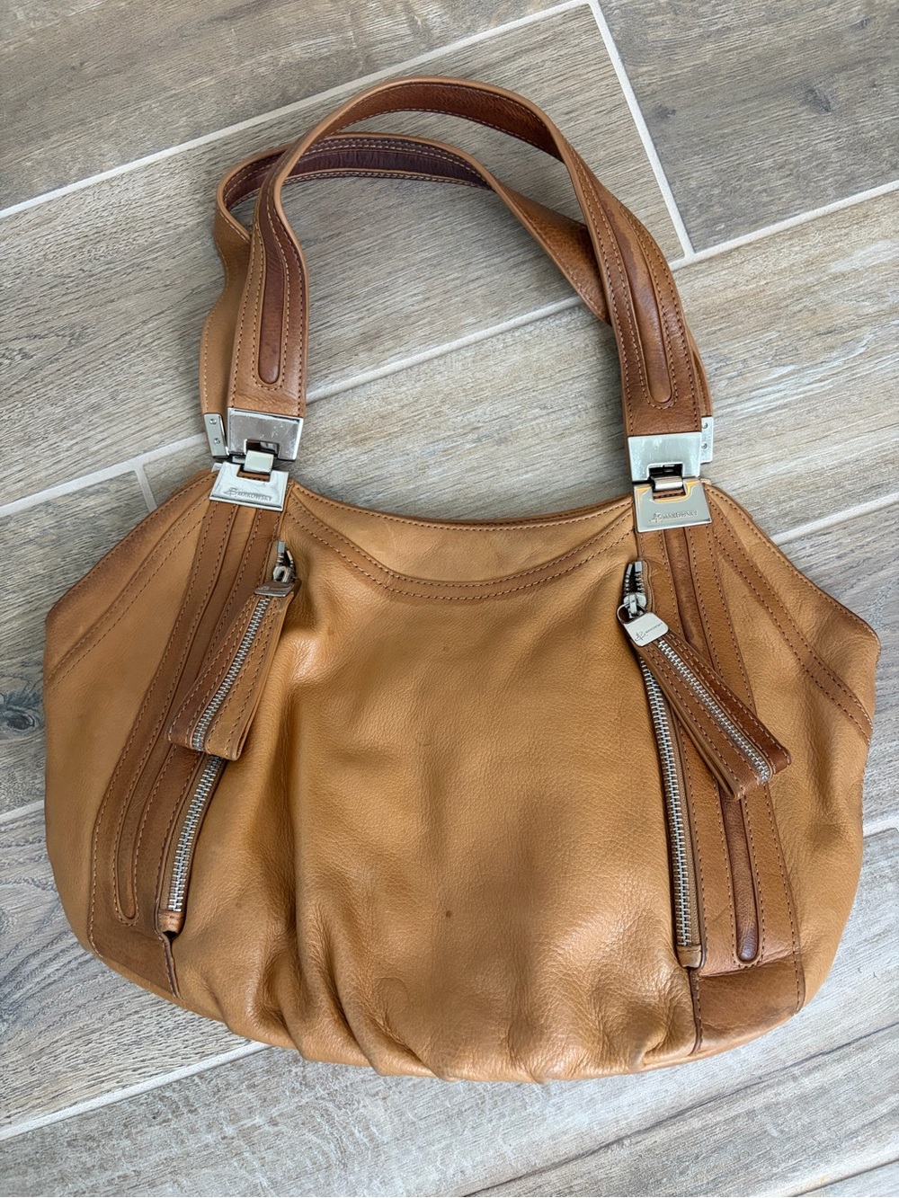 b. makowsky Tan Leather Shoulder Bag